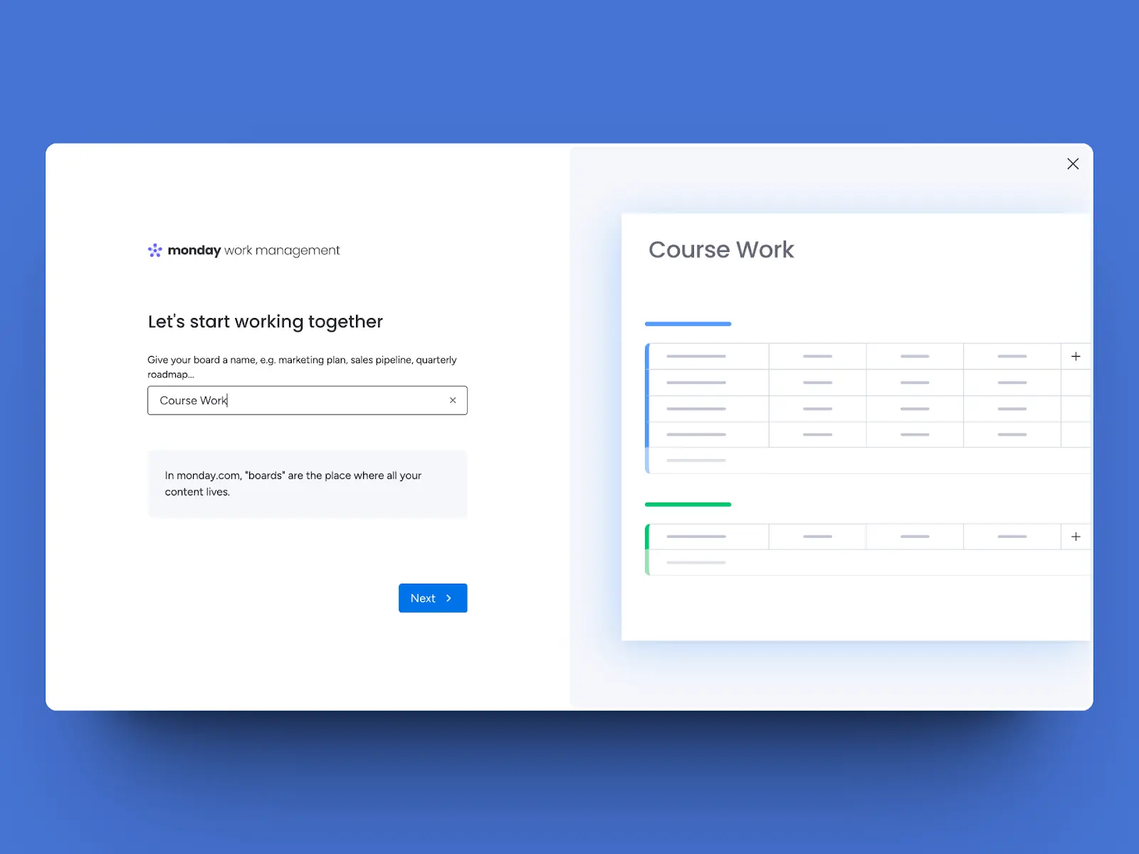 Monday onboarding screenshot