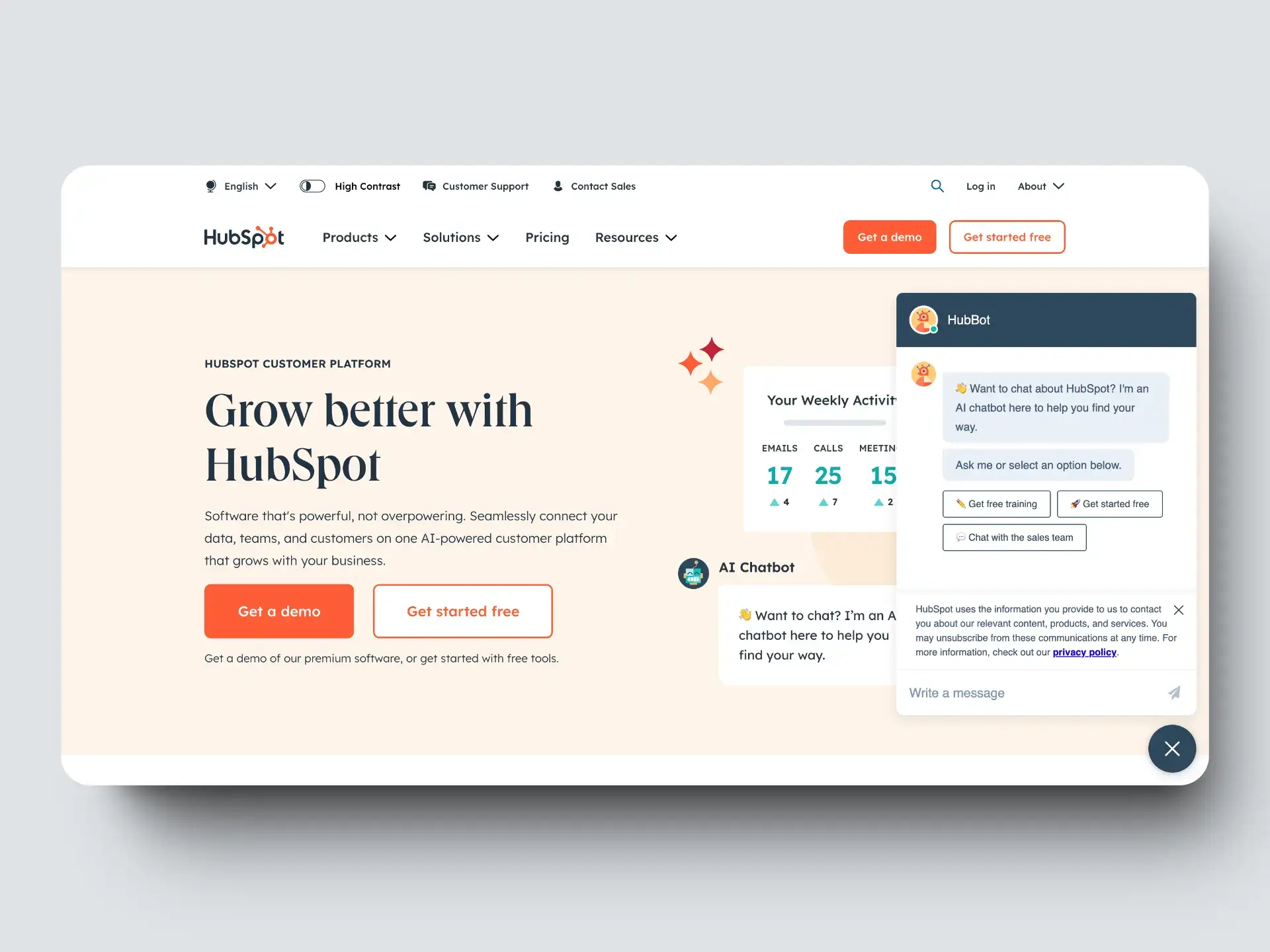 Hubspot website screenshot