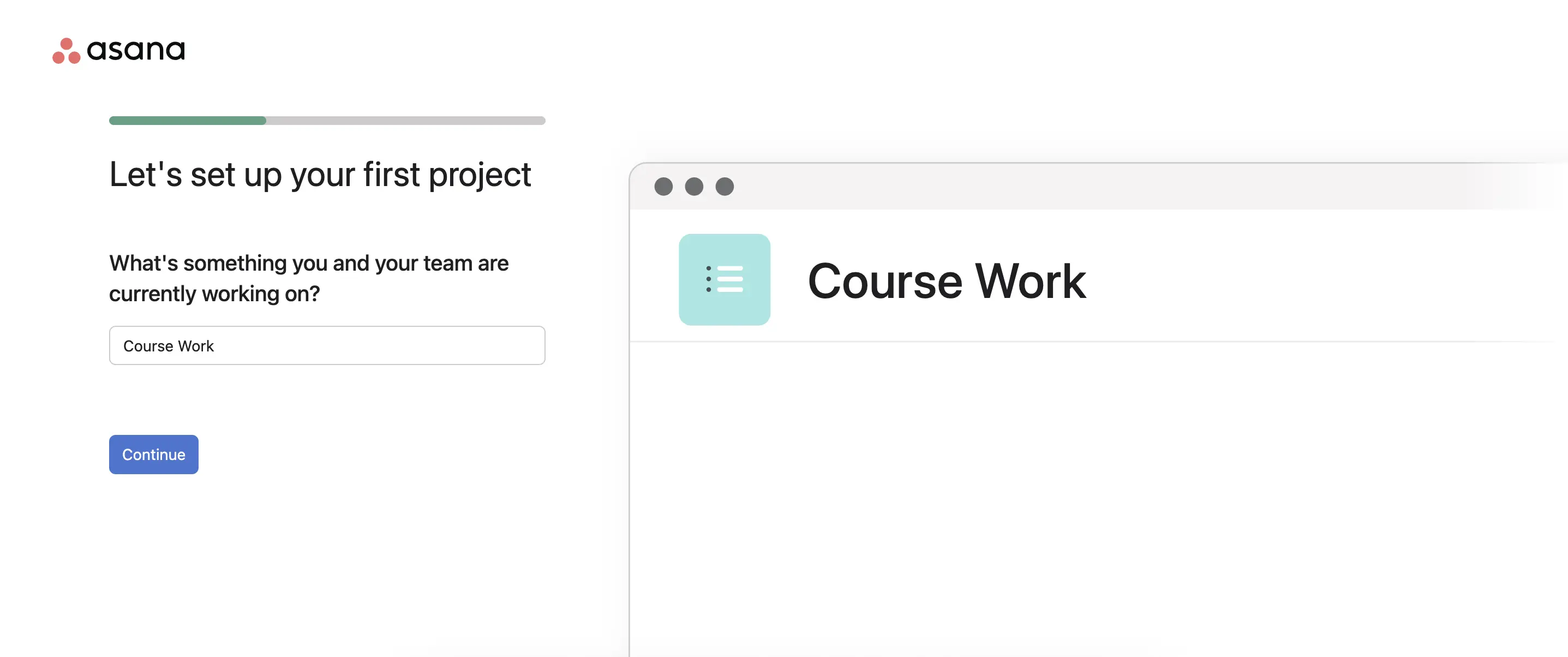 Asana onboarding screenshot